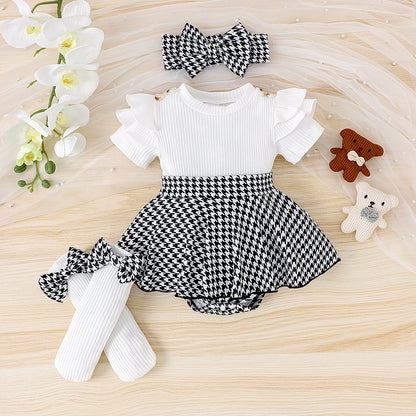 ベビードレス三点セット（夏・半袖・隠しボタン）｜Baby Three-Piece Dress Set (Summer, Short Sleeve, Hidden Button)
