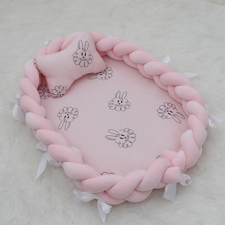 ベビー編みクッション 寝かしつけネスト（超やわらか・取り外し可） | Braided Baby Sleep Nest (Ultra-Soft, Detachable Pad)