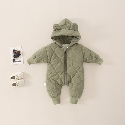 厚手キルティング ベビーロンパース（フード付き）｜Quilted Thick Baby Romper with Hood