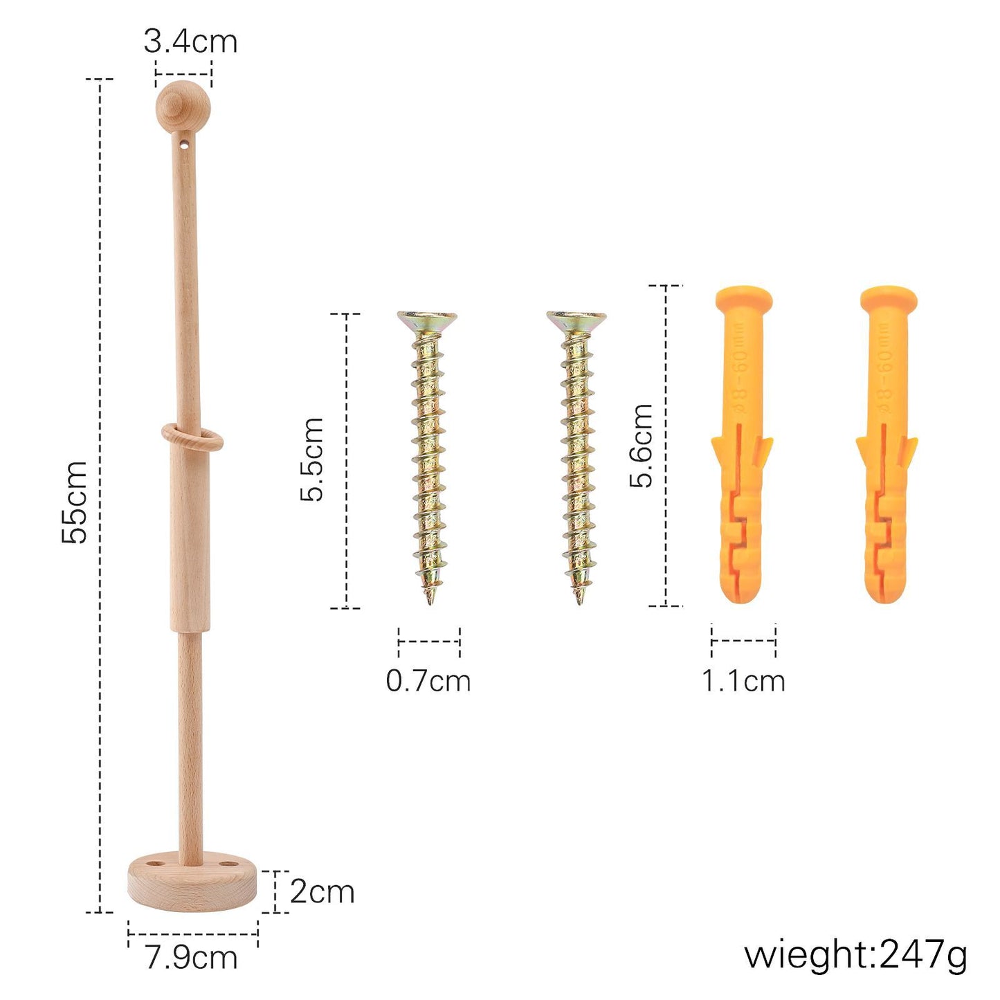 ベビーベッド用 木製モビールアーム（壁付け・固定ブラケット） | Wooden Crib Mobile Arm Bracket (Wall-Mount)