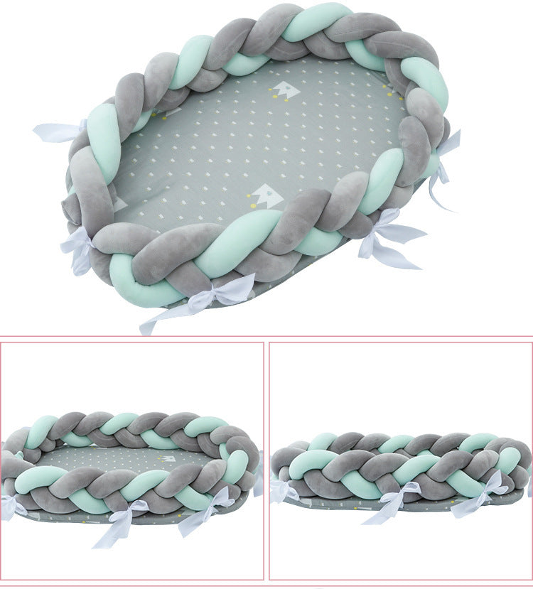 ベビー編みクッション 寝かしつけネスト（超やわらか・取り外し可） | Braided Baby Sleep Nest (Ultra-Soft, Detachable Pad)