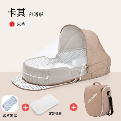 ベビー折りたたみポータブルベッド（蚊帳・マット・おむつ替えパッド付き） | Portable Foldable Baby Bed (Mosquito Net, Mat & Diaper Pad)