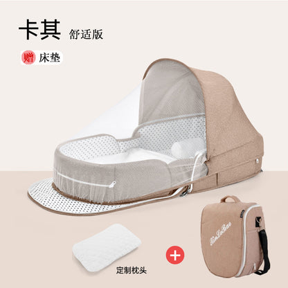 ベビー折りたたみポータブルベッド（蚊帳・マット・おむつ替えパッド付き） | Portable Foldable Baby Bed (Mosquito Net, Mat & Diaper Pad)