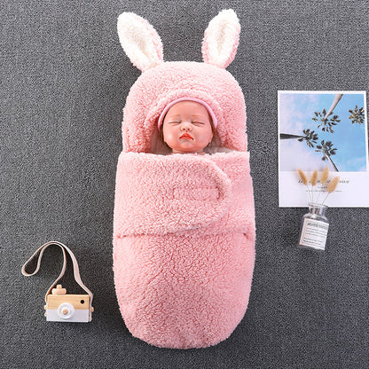 ベビーうさ耳スワドル寝袋（秋冬・厚手・二重使い） | Newborn Bunny-Ear Swaddle Sleeping Bag (Autumn/Winter, Thick, Dual-Use)