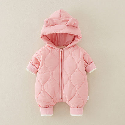 厚手キルティング ベビーロンパース（フード付き）｜Quilted Thick Baby Romper with Hood