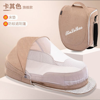 ベビー折りたたみポータブルベッド（蚊帳・マット・おむつ替えパッド付き） | Portable Foldable Baby Bed (Mosquito Net, Mat & Diaper Pad)
