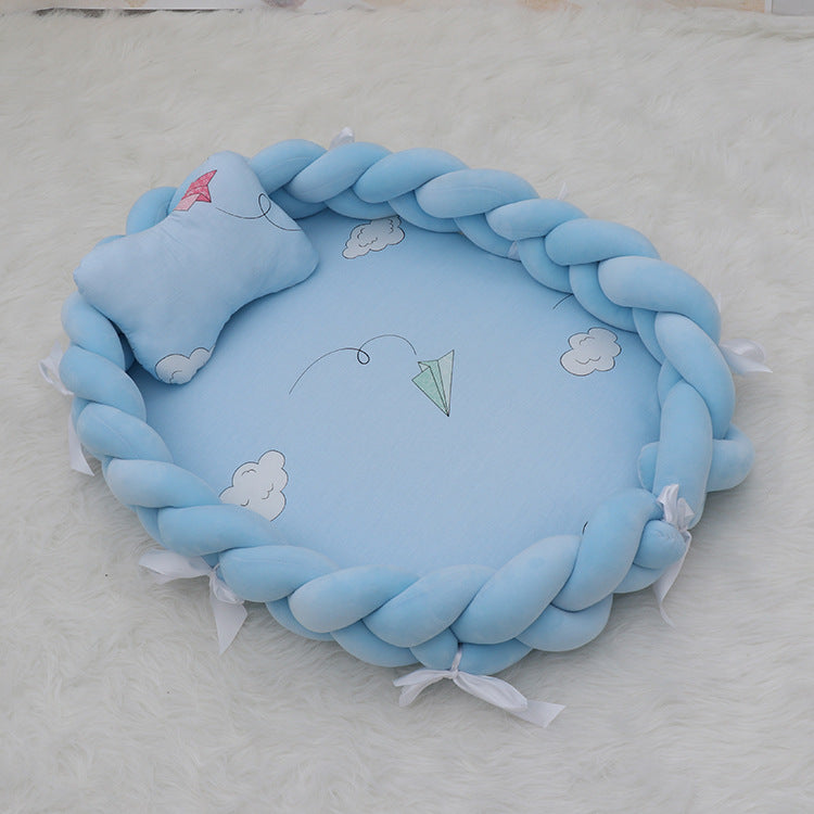 ベビー編みクッション 寝かしつけネスト（超やわらか・取り外し可） | Braided Baby Sleep Nest (Ultra-Soft, Detachable Pad)