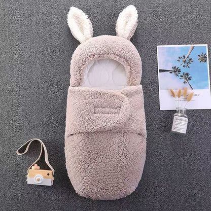 ベビーうさ耳スワドル寝袋（秋冬・厚手・二重使い） | Newborn Bunny-Ear Swaddle Sleeping Bag (Autumn/Winter, Thick, Dual-Use)