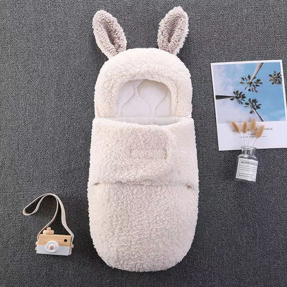 ベビーうさ耳スワドル寝袋（秋冬・厚手・二重使い） | Newborn Bunny-Ear Swaddle Sleeping Bag (Autumn/Winter, Thick, Dual-Use)