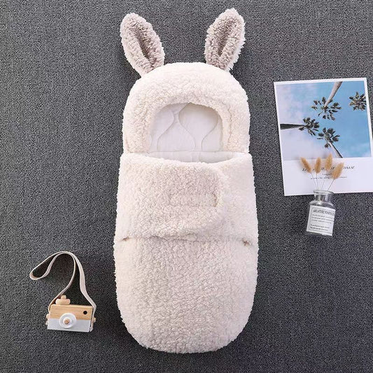 ベビーうさ耳スワドル寝袋（秋冬・厚手・二重使い） | Newborn Bunny-Ear Swaddle Sleeping Bag (Autumn/Winter, Thick, Dual-Use)