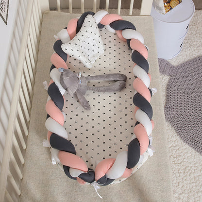 ポータブル バイオニック ベビーネスト | Portable Bionic Baby Nest – Soft Cotton Newborn Bed with Braided Bumper and Removable Cover