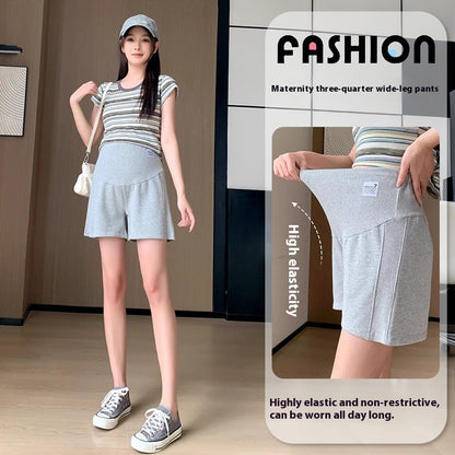 グレーのマタニティパンツ、ルームウェアとしても使えるデザイン
